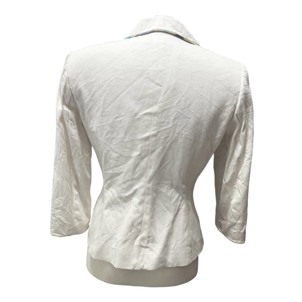 Stresa Collared Purple Button Cotton Blazer Sz 8 (Medium) Womens Cream Floral Ta - Picture 2 of 10